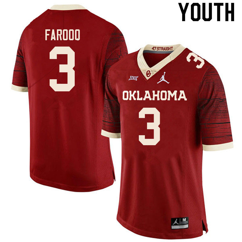 Youth #3 Jalil Farooq Oklahoma Sooners College Football Jerseys Sale-Retro - Click Image to Close